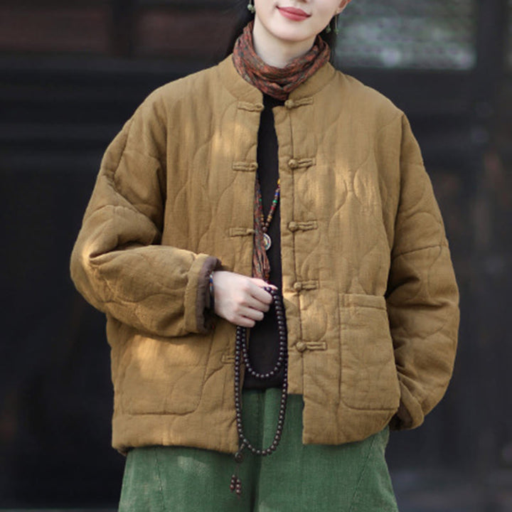 Buddha Stones Winterliche Damen-Thermojacke mit geschwungenen Linien, Froschknopfverschluss, langen Ärmeln, aus Ramie-Baumwollmischung und mit Taschen - image 34