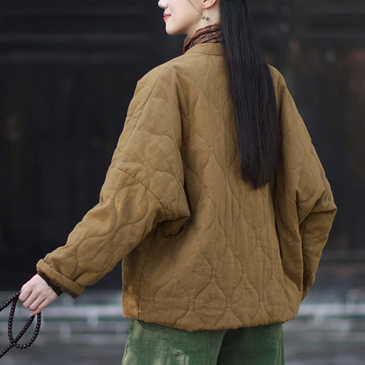 Buddha Stones Winterliche Damen-Thermojacke mit geschwungenen Linien, Froschknopfverschluss, langen Ärmeln, aus Ramie-Baumwollmischung und mit Taschen - image 32