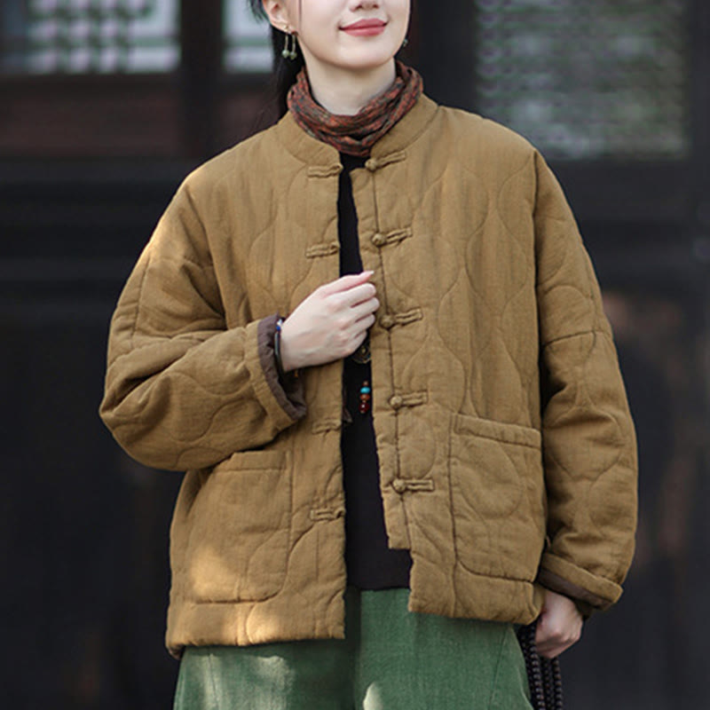Buddha Stones Winterliche Damen-Thermojacke mit geschwungenen Linien, Froschknopfverschluss, langen Ärmeln, aus Ramie-Baumwollmischung und mit Taschen - image 37