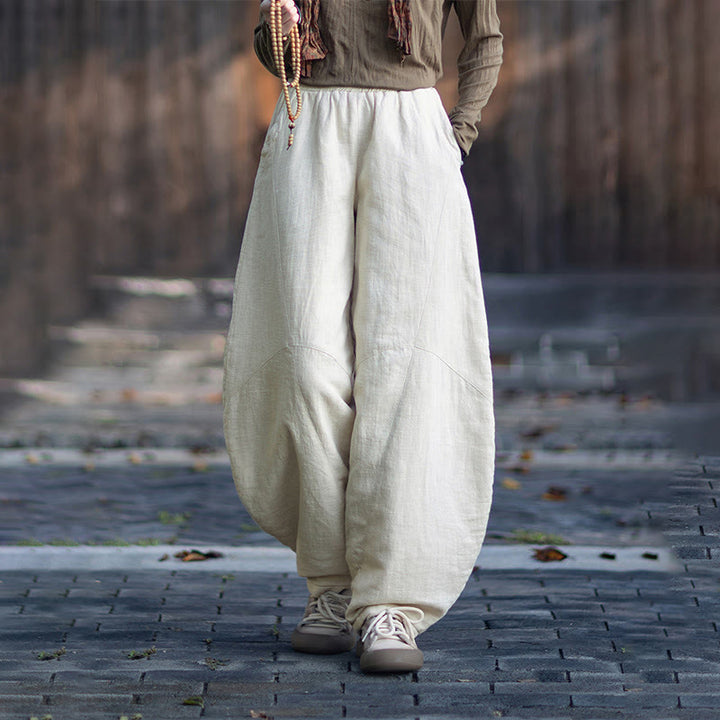 Buddha Stones Winter-Thermohose für Damen aus Ramie-Baumwolle mit elastischem Bund und Taschen - Leinen - US6, UK/AU10, EU38 (L) - image 8