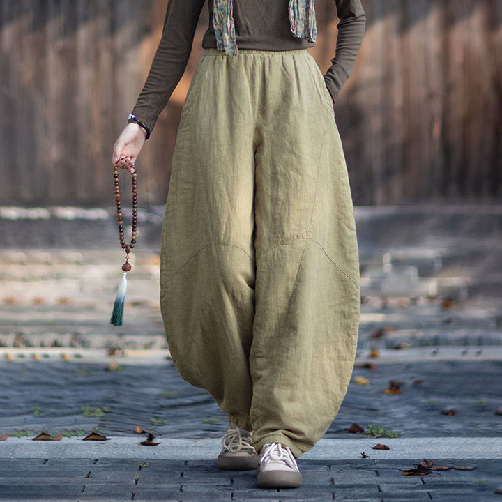 Buddha Stones Winter-Thermohose für Damen aus Ramie-Baumwolle mit elastischem Bund und Taschen - image 1