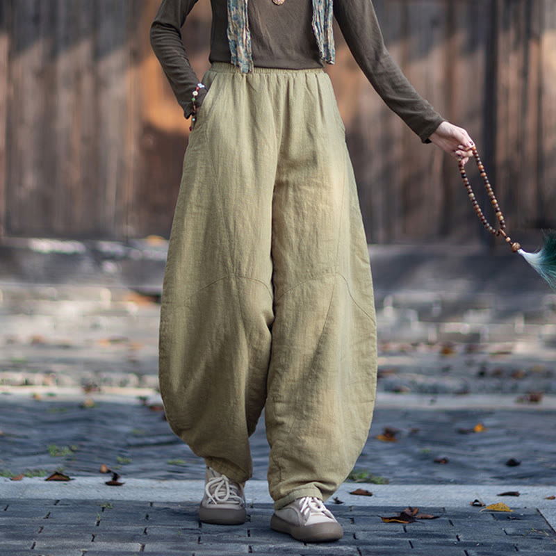 Buddha Stones Winter-Thermohose für Damen aus Ramie-Baumwolle mit elastischem Bund und Taschen - image 7