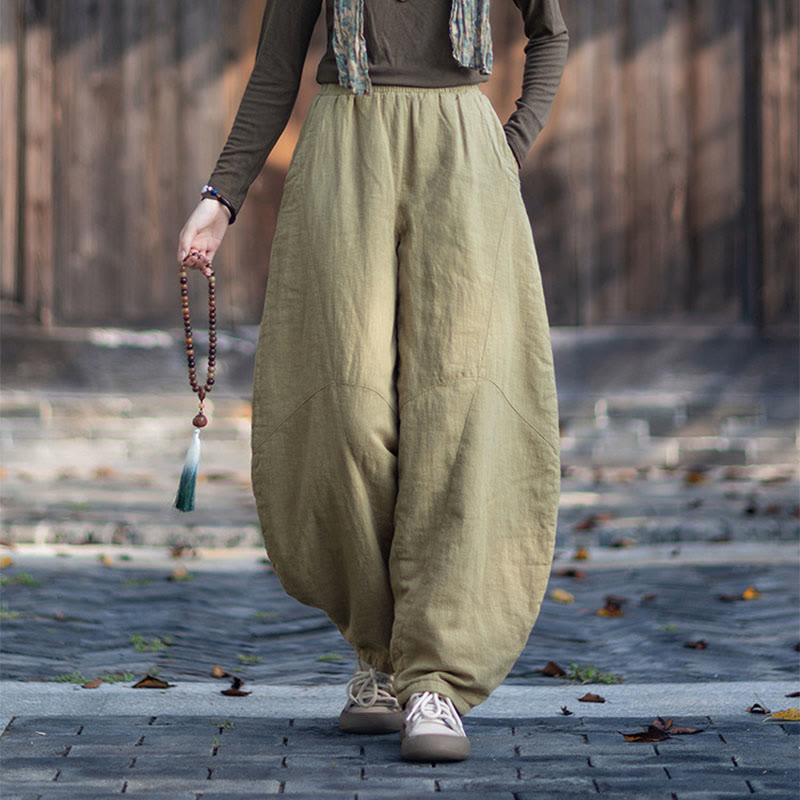 Buddha Stones Winter-Thermohose für Damen aus Ramie-Baumwolle mit elastischem Bund und Taschen - image 5