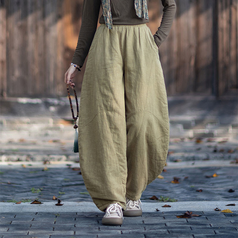 Buddha Stones Winter-Thermohose für Damen aus Ramie-Baumwolle mit elastischem Bund und Taschen - image 4