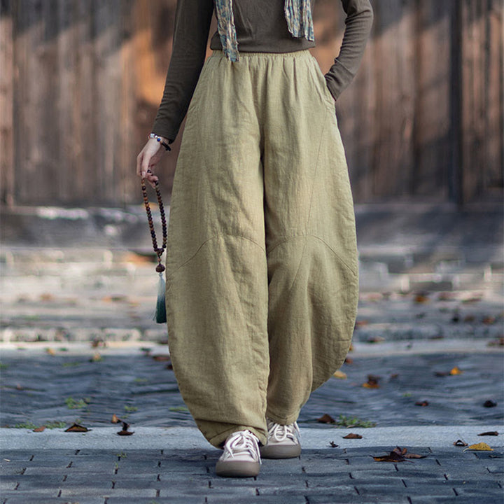 Buddha Stones Winter-Thermohose für Damen aus Ramie-Baumwolle mit elastischem Bund und Taschen - image 4