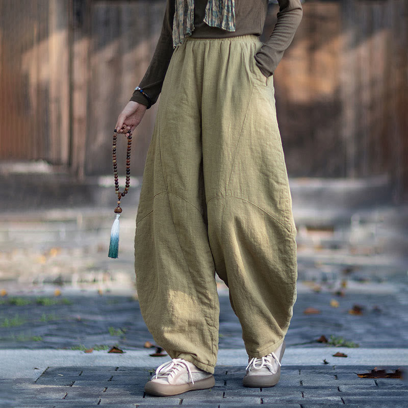 Buddha Stones Winter-Thermohose für Damen aus Ramie-Baumwolle mit elastischem Bund und Taschen - image 3