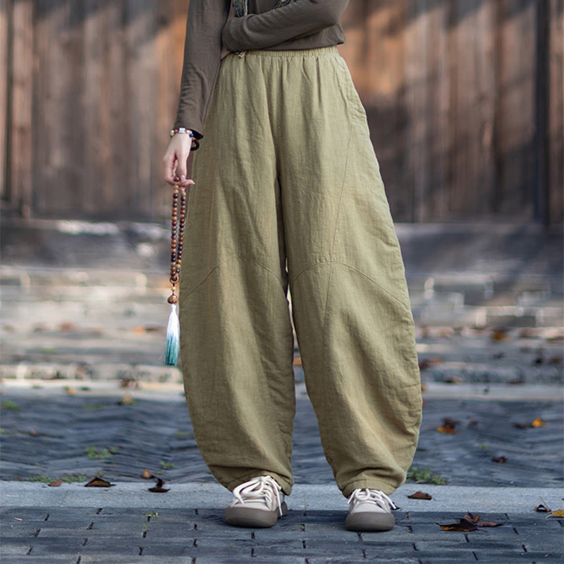 Buddha Stones Winter-Thermohose für Damen aus Ramie-Baumwolle mit elastischem Bund und Taschen - image 6