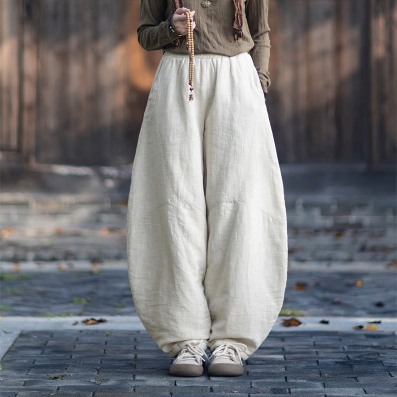 Buddha Stones Winter-Thermohose für Damen aus Ramie-Baumwolle mit elastischem Bund und Taschen - image 10