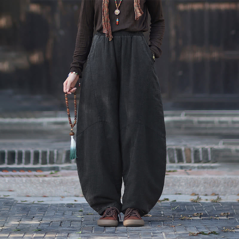 Buddha Stones Winter-Thermohose für Damen aus Ramie-Baumwolle mit elastischem Bund und Taschen - image 26