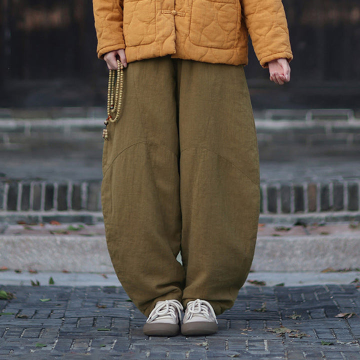 Buddha Stones Winter-Thermohose für Damen aus Ramie-Baumwolle mit elastischem Bund und Taschen - image 37