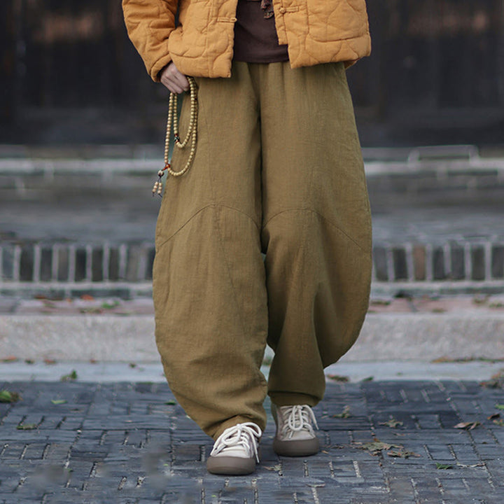 Buddha Stones Winter-Thermohose für Damen aus Ramie-Baumwolle mit elastischem Bund und Taschen - image 38