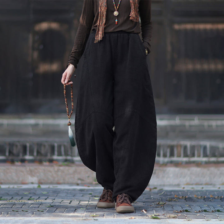 Buddha Stones Winter-Thermohose für Damen aus Ramie-Baumwolle mit elastischem Bund und Taschen - image 44