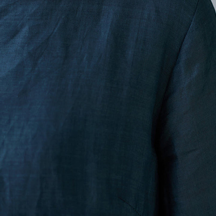 Buddha Stones ​​Herbstfarbenes Pfauen-Mandala-Knopfloch-Dreiviertelärmel-Baumwoll-Midikleid - image 17