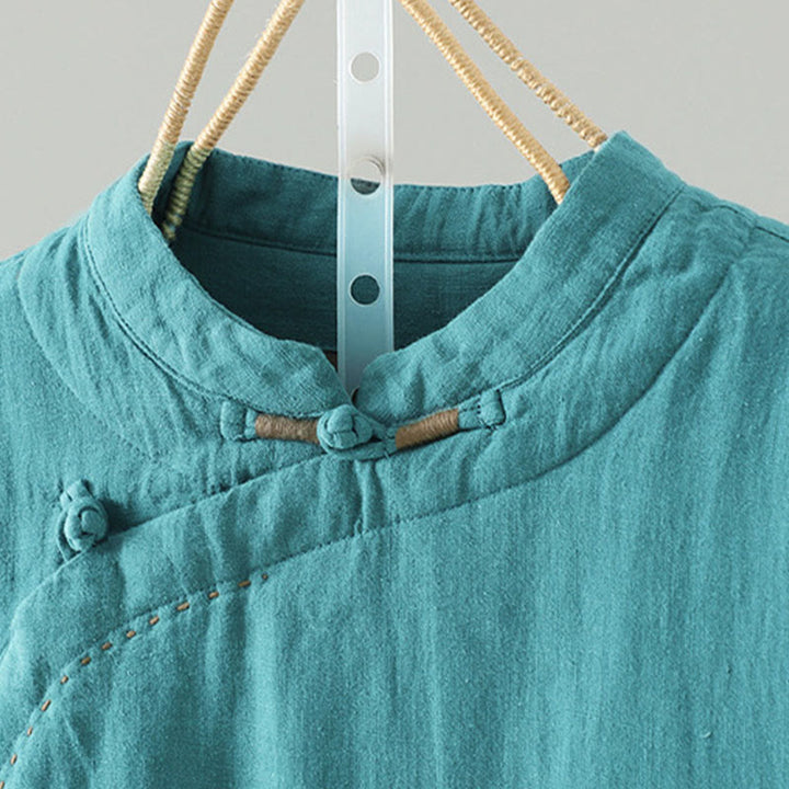 Buddha Stones Vintage Winterjacke mit Froschknopfverschluss, langen Ärmeln, Damen-Thermojacke aus Baumwolle - image 4