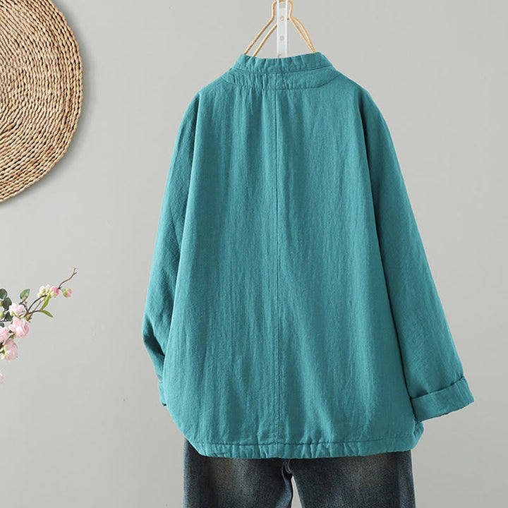 Buddha Stones Vintage Winterjacke mit Froschknopfverschluss, langen Ärmeln, Damen-Thermojacke aus Baumwolle - image 2