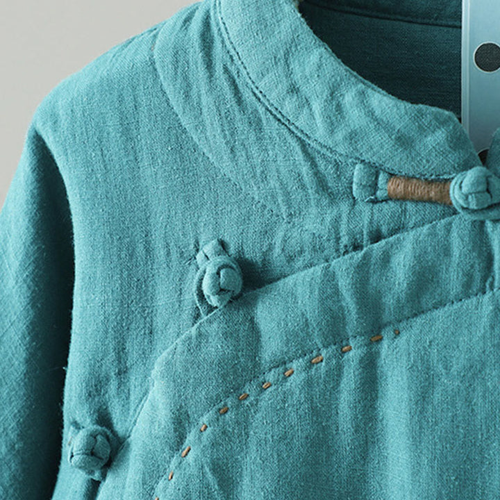 Buddha Stones Vintage Winterjacke mit Froschknopfverschluss, langen Ärmeln, Damen-Thermojacke aus Baumwolle - image 7