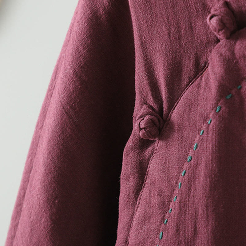 Buddha Stones Vintage Winterjacke mit Froschknopfverschluss, langen Ärmeln, Damen-Thermojacke aus Baumwolle - image 15