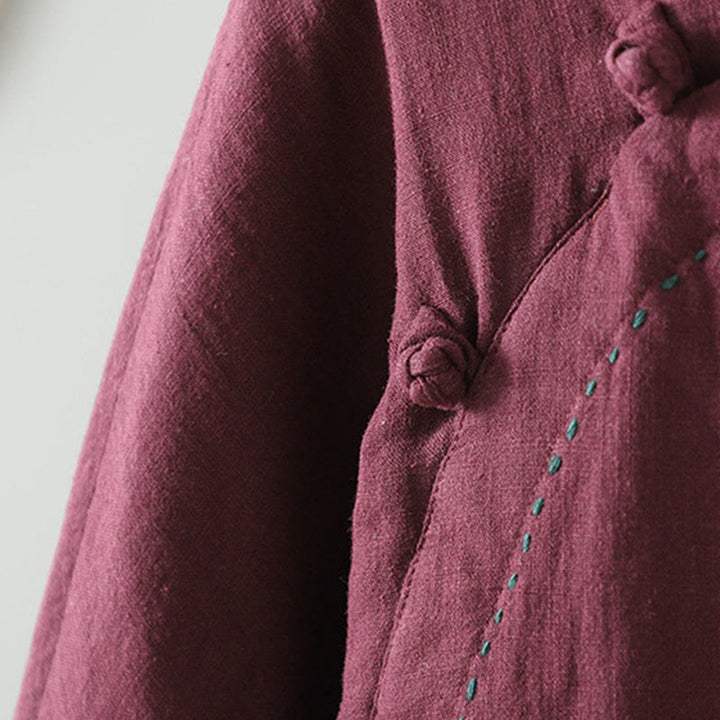 Buddha Stones Vintage Winterjacke mit Froschknopfverschluss, langen Ärmeln, Damen-Thermojacke aus Baumwolle - image 15