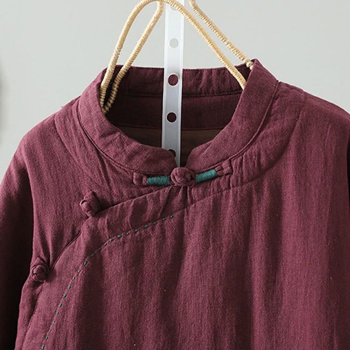 Buddha Stones Vintage Winterjacke mit Froschknopfverschluss, langen Ärmeln, Damen-Thermojacke aus Baumwolle - image 14