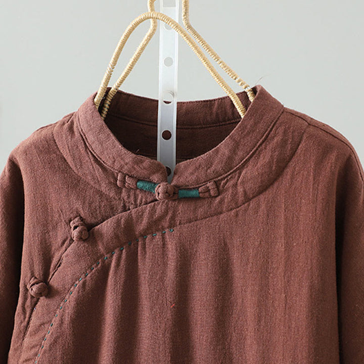 Buddha Stones Vintage Winterjacke mit Froschknopfverschluss, langen Ärmeln, Damen-Thermojacke aus Baumwolle - image 20