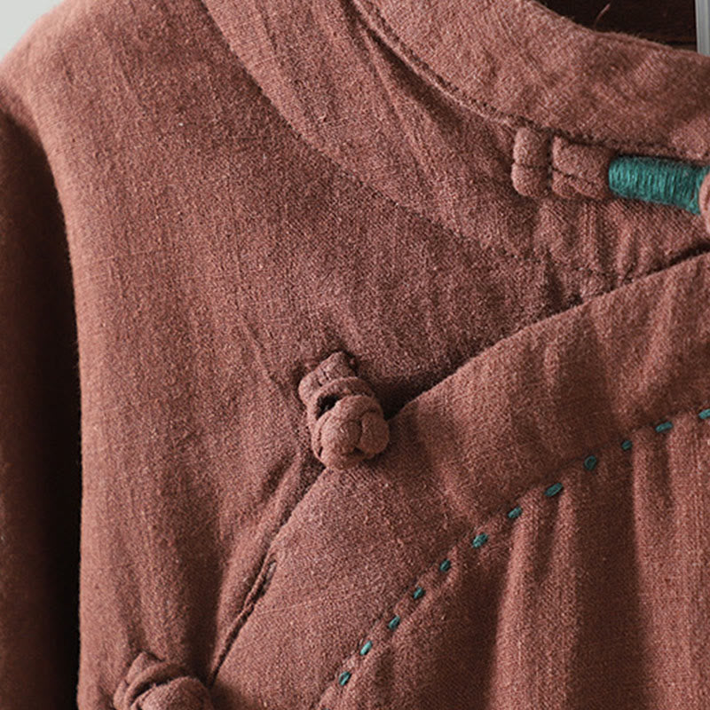 Buddha Stones Vintage Winterjacke mit Froschknopfverschluss, langen Ärmeln, Damen-Thermojacke aus Baumwolle - image 23