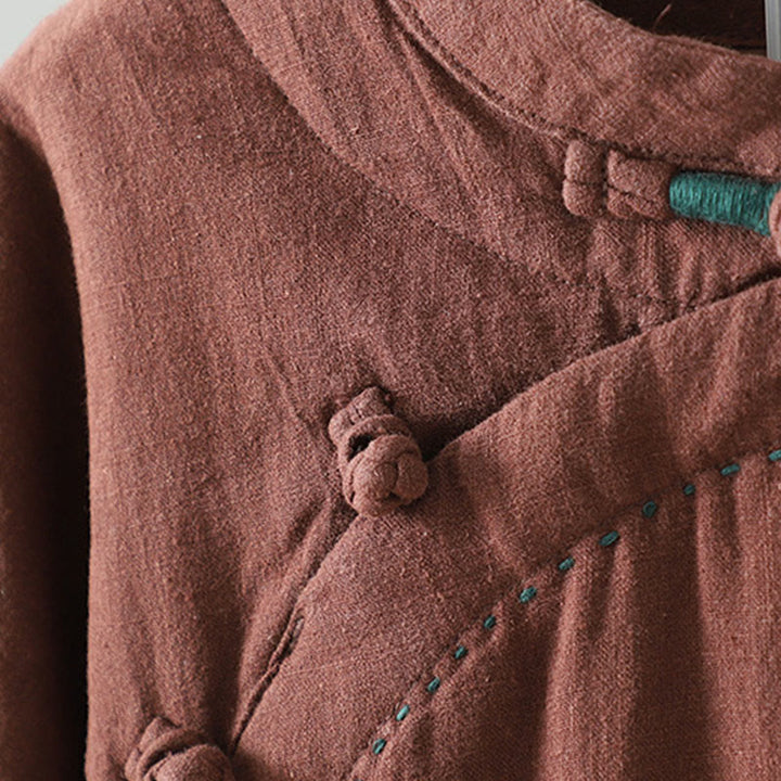 Buddha Stones Vintage Winterjacke mit Froschknopfverschluss, langen Ärmeln, Damen-Thermojacke aus Baumwolle - image 23