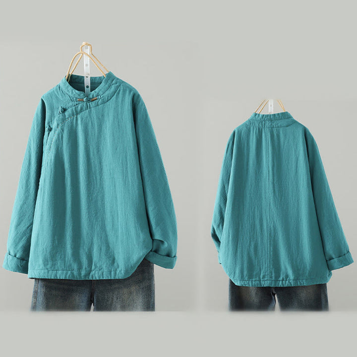 Buddha Stones Vintage Winterjacke mit Froschknopfverschluss, langen Ärmeln, Damen-Thermojacke aus Baumwolle - image 3