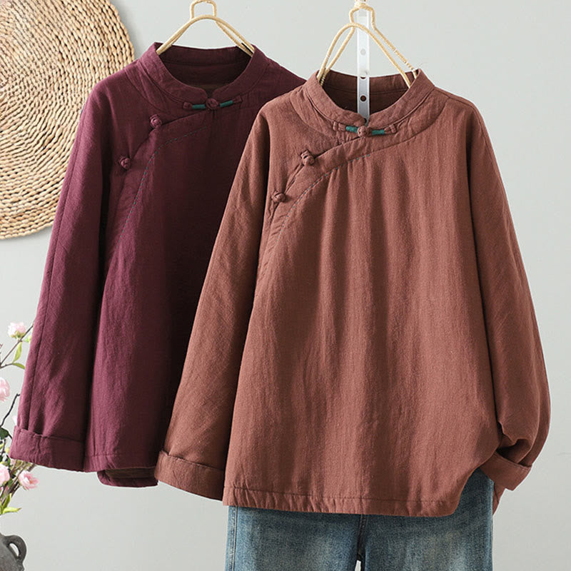 Buddha Stones Vintage Winterjacke mit Froschknopfverschluss, langen Ärmeln, Damen-Thermojacke aus Baumwolle - image 30