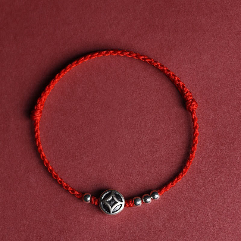 Buddha Stones , handgefertigtes Armband/Fußkettchen aus 999er Sterlingsilber und Kupfermünzenanhänger - Rotes Fußkettchen (Umfang 22-30 cm) - image 1