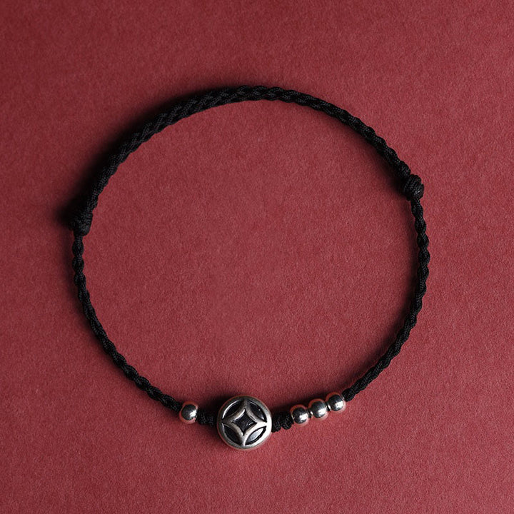 Buddha Stones , handgefertigtes Armband/Fußkettchen aus 999er Sterlingsilber und Kupfermünzenanhänger - Schwarzes String-Fußkettchen (Umfang 22-30 cm) - image 13