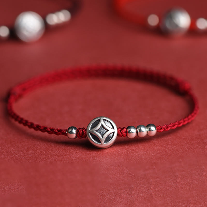 Buddha Stones , handgefertigtes Armband/Fußkettchen aus 999er Sterlingsilber und Kupfermünzenanhänger - image 0