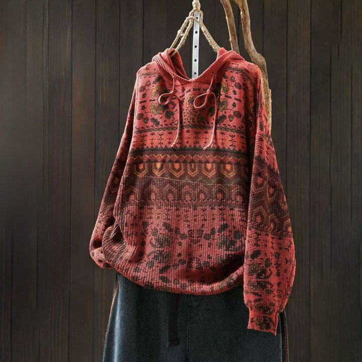 Buddha Stones Herbststreifen-Strickpullover mit geometrischen Blumenmuster aus Baumwolle für Damen, langärmelig - Tomate - US4-6, UK/AU8-10, EU36-38 (F) - image 2