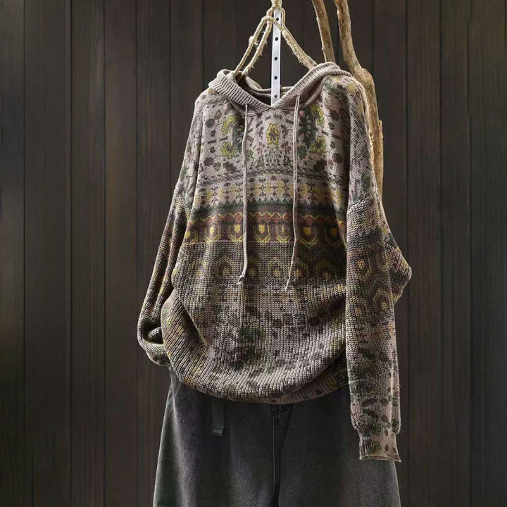 Buddha Stones Herbststreifen-Strickpullover mit geometrischen Blumenmuster aus Baumwolle für Damen, langärmelig - Dunkelkhaki - US4-6, UK/AU8-10, EU36-38 (F) - image 12