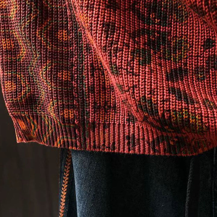 Buddha Stones Herbststreifen-Strickpullover mit geometrischen Blumenmuster aus Baumwolle für Damen, langärmelig - image 9
