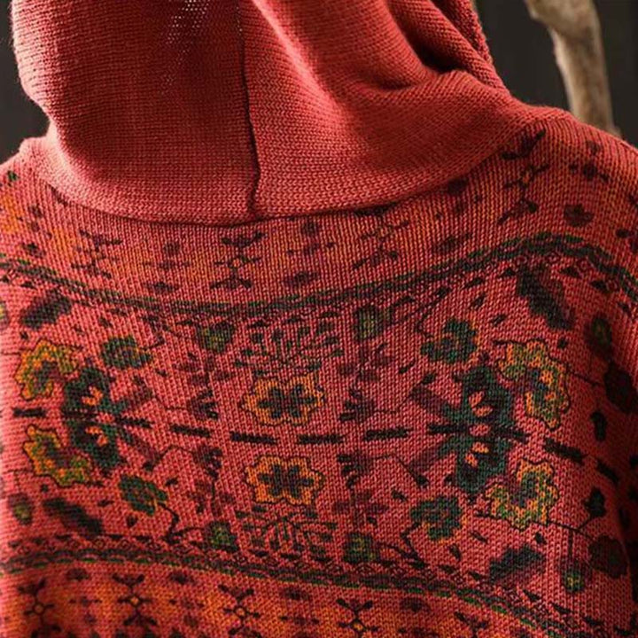 Buddha Stones Herbststreifen-Strickpullover mit geometrischen Blumenmuster aus Baumwolle für Damen, langärmelig - image 6