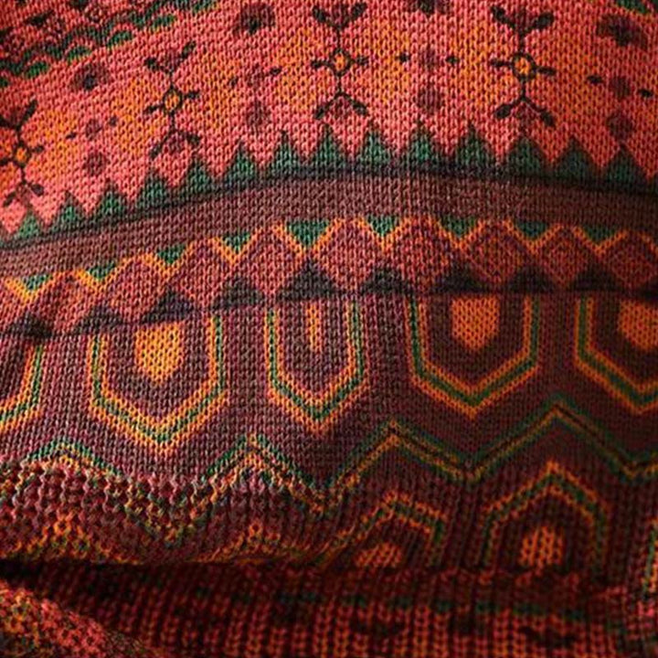 Buddha Stones Herbststreifen-Strickpullover mit geometrischen Blumenmuster aus Baumwolle für Damen, langärmelig - image 10