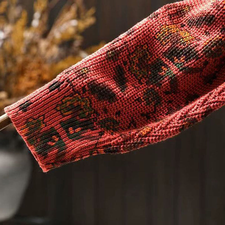 Buddha Stones Herbststreifen-Strickpullover mit geometrischen Blumenmuster aus Baumwolle für Damen, langärmelig - image 7