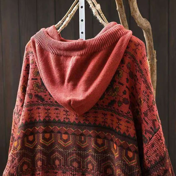Buddha Stones Herbststreifen-Strickpullover mit geometrischen Blumenmuster aus Baumwolle für Damen, langärmelig - image 5