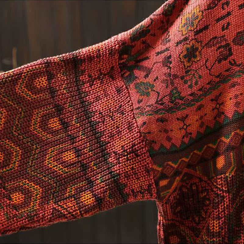 Buddha Stones Herbststreifen-Strickpullover mit geometrischen Blumenmuster aus Baumwolle für Damen, langärmelig - image 8