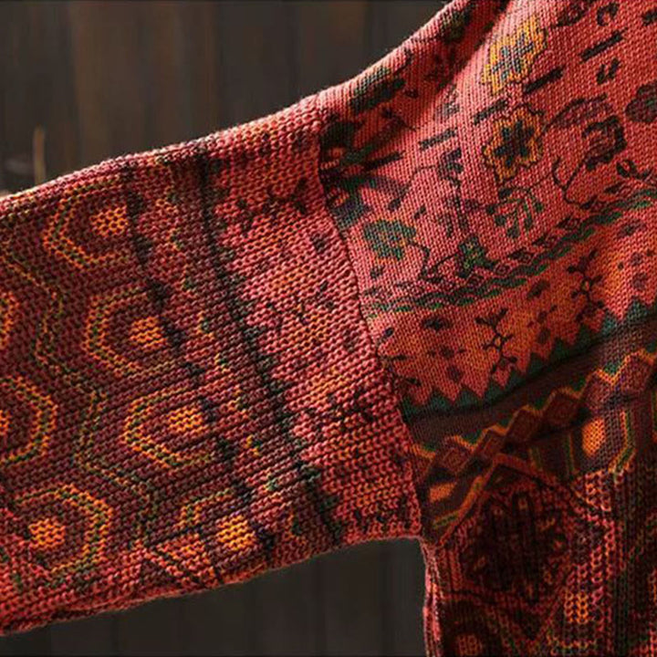 Buddha Stones Herbststreifen-Strickpullover mit geometrischen Blumenmuster aus Baumwolle für Damen, langärmelig - image 8