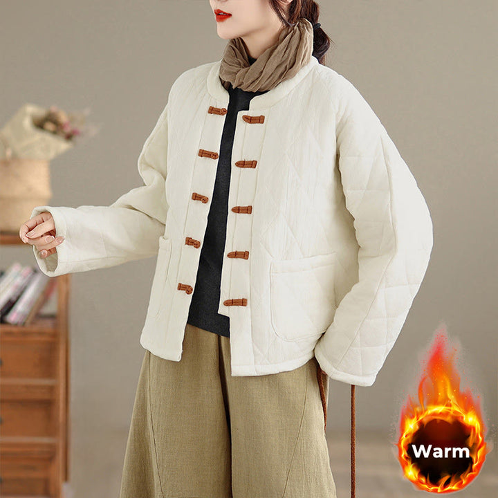 Buddha Stones Winterliche Damen-Thermojacke aus Baumwolle mit langen Ärmeln, Froschknopfverschluss, rautenförmigen Steppnähten und Taschen - Leinen - US14, UK/AU18, EU46 (2XL) - image 16