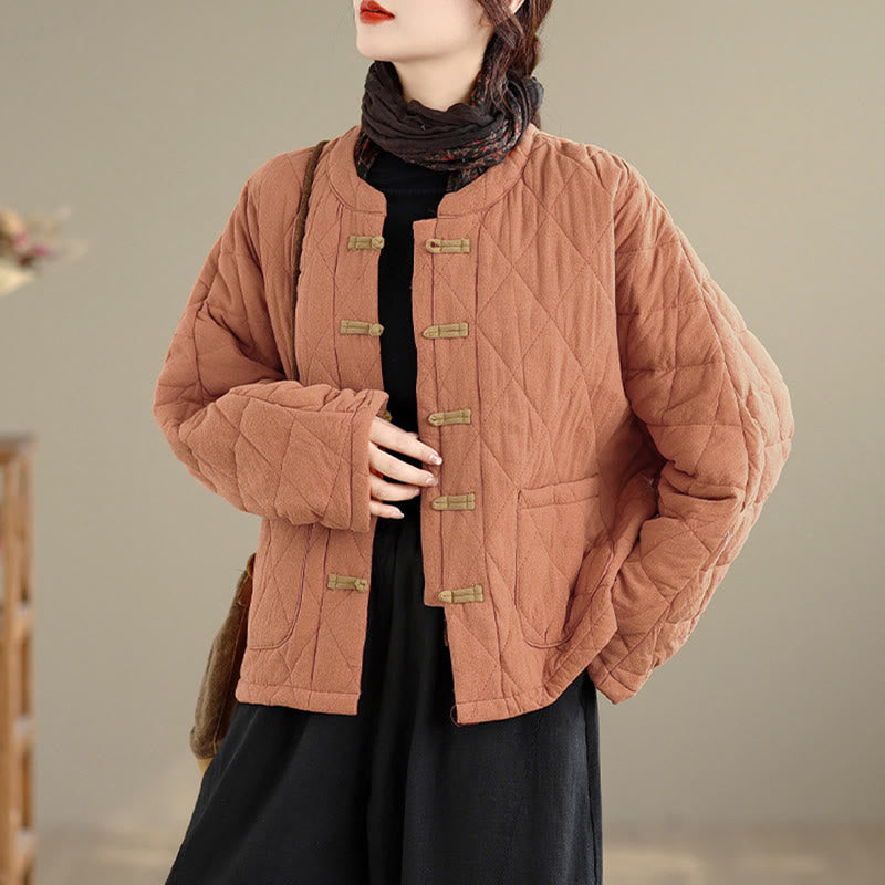 Buddha Stones Winterliche Damen-Thermojacke aus Baumwolle mit langen Ärmeln, Froschknopfverschluss, rautenförmigen Steppnähten und Taschen - SandyBrown - US14, UK/AU18, EU46 (2XL) - image 0