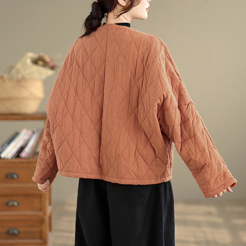 Buddha Stones Winterliche Damen-Thermojacke aus Baumwolle mit langen Ärmeln, Froschknopfverschluss, rautenförmigen Steppnähten und Taschen - image 3