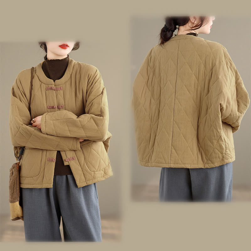 Buddha Stones Winterliche Damen-Thermojacke aus Baumwolle mit langen Ärmeln, Froschknopfverschluss, rautenförmigen Steppnähten und Taschen - image 10