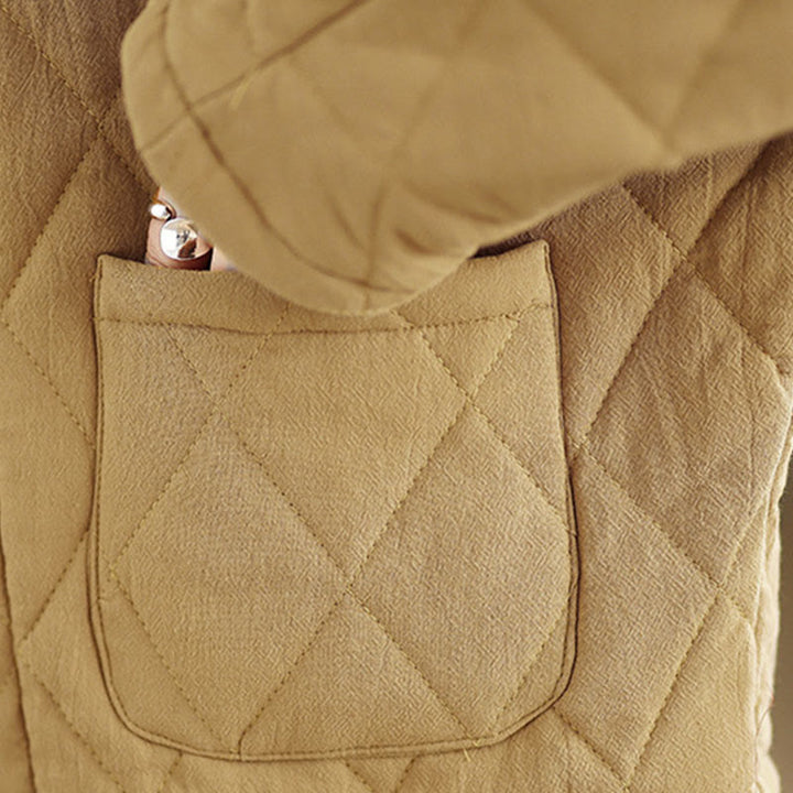 Buddha Stones Winterliche Damen-Thermojacke aus Baumwolle mit langen Ärmeln, Froschknopfverschluss, rautenförmigen Steppnähten und Taschen - image 13