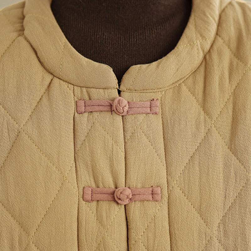 Buddha Stones Winterliche Damen-Thermojacke aus Baumwolle mit langen Ärmeln, Froschknopfverschluss, rautenförmigen Steppnähten und Taschen - image 11