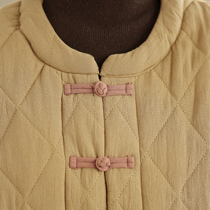 Buddha Stones Winterliche Damen-Thermojacke aus Baumwolle mit langen Ärmeln, Froschknopfverschluss, rautenförmigen Steppnähten und Taschen - image 11