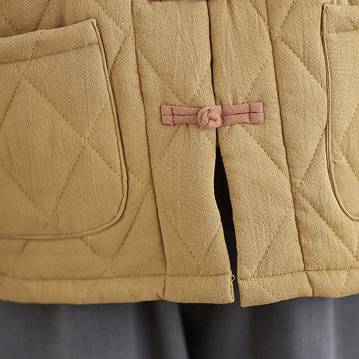 Buddha Stones Winterliche Damen-Thermojacke aus Baumwolle mit langen Ärmeln, Froschknopfverschluss, rautenförmigen Steppnähten und Taschen - image 12