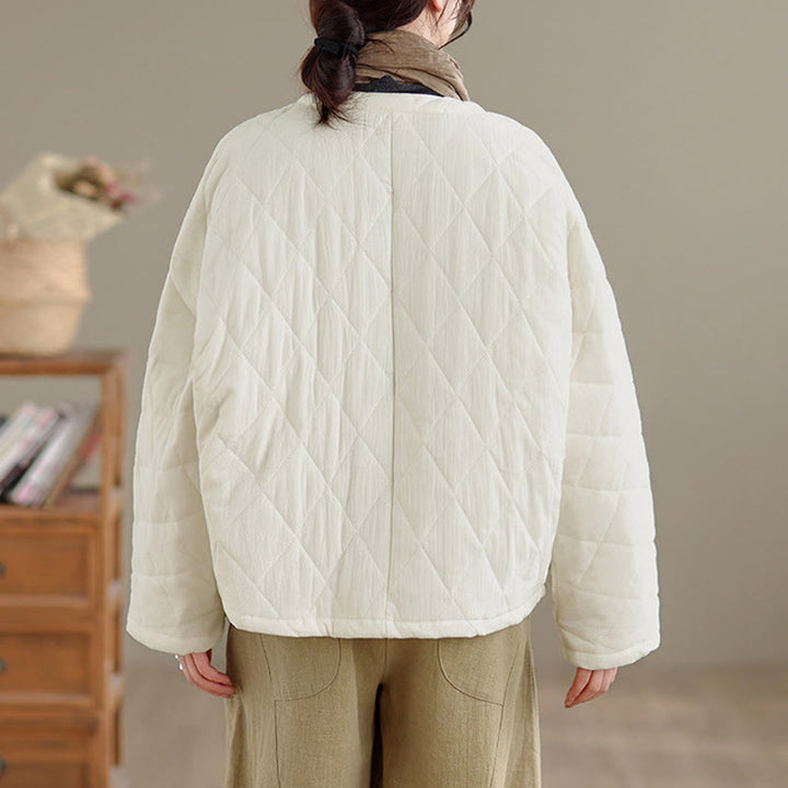 Buddha Stones Winterliche Damen-Thermojacke aus Baumwolle mit langen Ärmeln, Froschknopfverschluss, rautenförmigen Steppnähten und Taschen - image 19