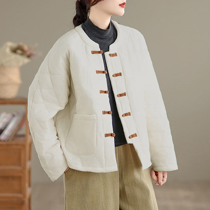 Buddha Stones Winterliche Damen-Thermojacke aus Baumwolle mit langen Ärmeln, Froschknopfverschluss, rautenförmigen Steppnähten und Taschen - image 18